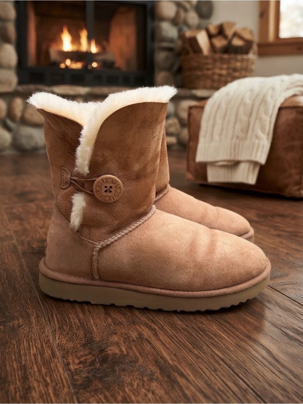 UGG Bailey Button Beige Boots for Women